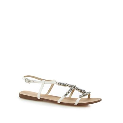 White 'Heaton' flat T-bar sandals